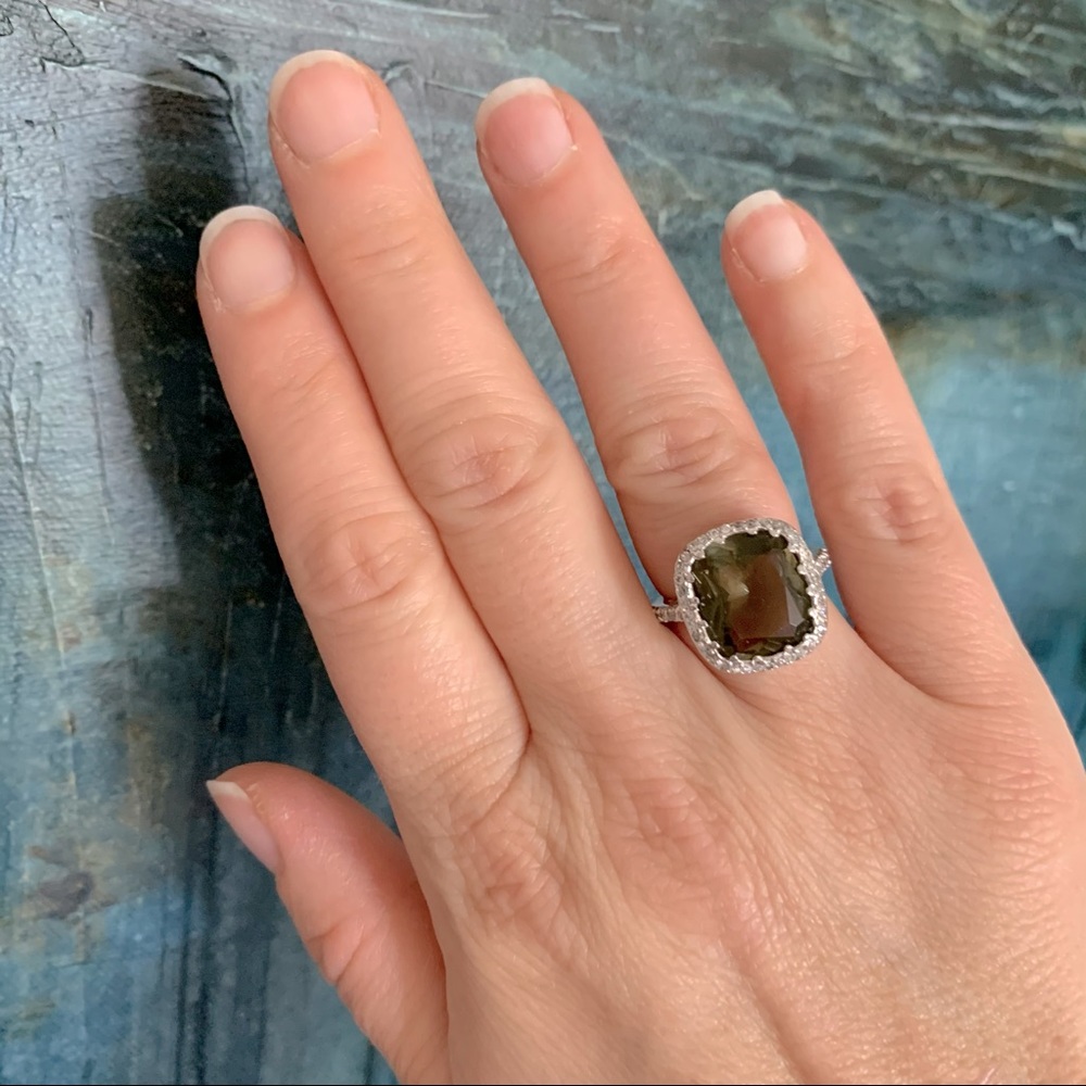 Banana Republic Silver Ring with Black Stone & CZ